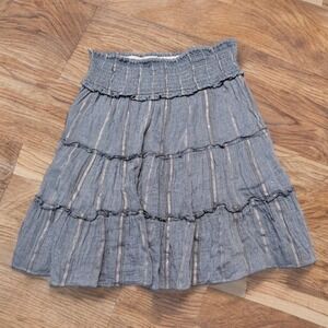 Surf Gypsy Blue Metallic Stripe Tiered Mini Skirt Smocked Boho Beach Medium